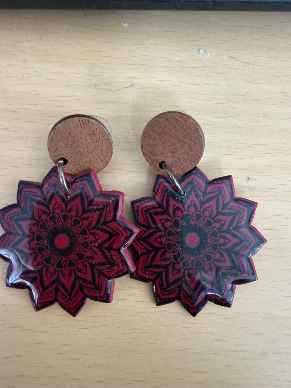 Handmade Red Floral Mandala Drop Earrings - Women Accessories